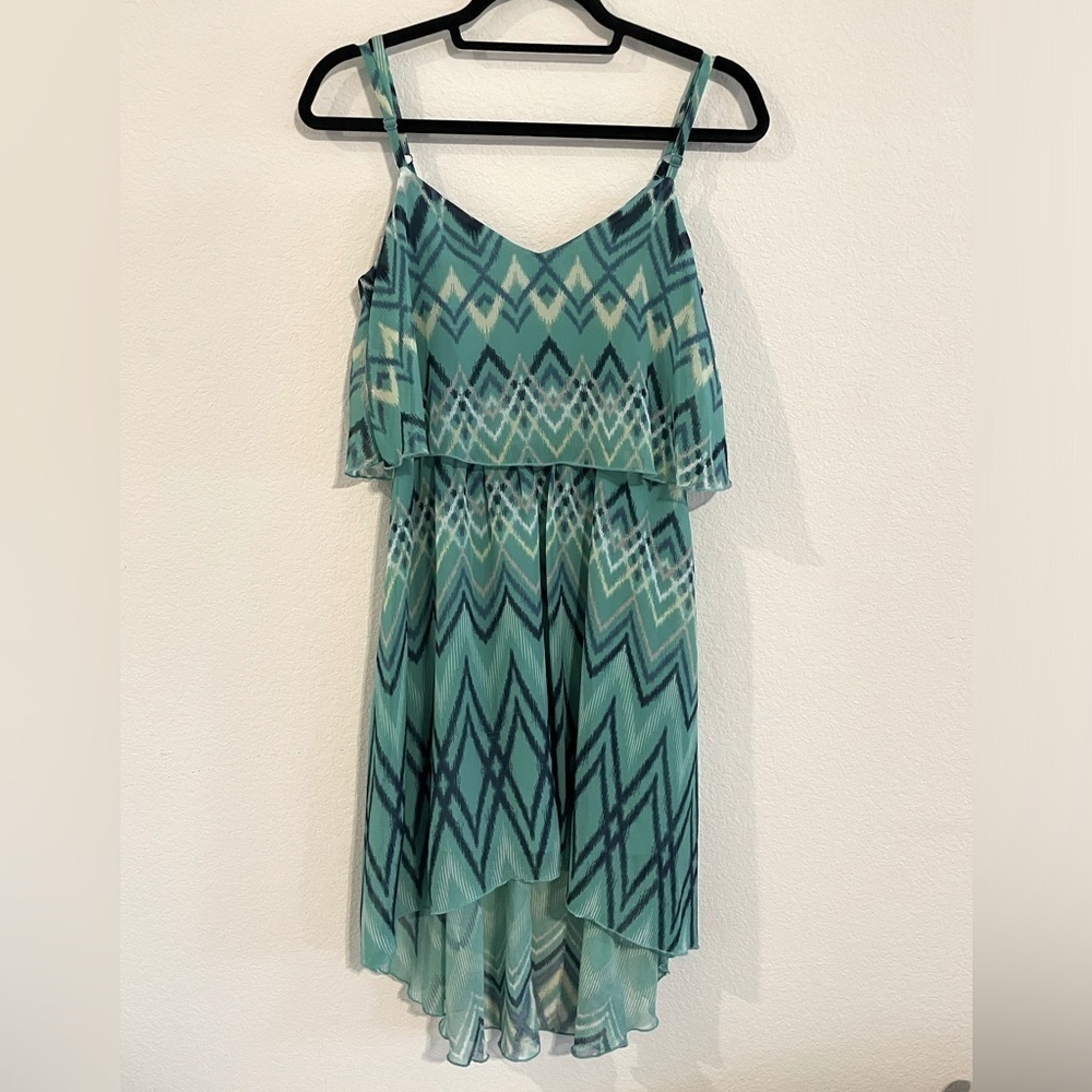 Lily Rose Women Dress Medium Blue & Green Geometric Flowy Contemporary Preppy